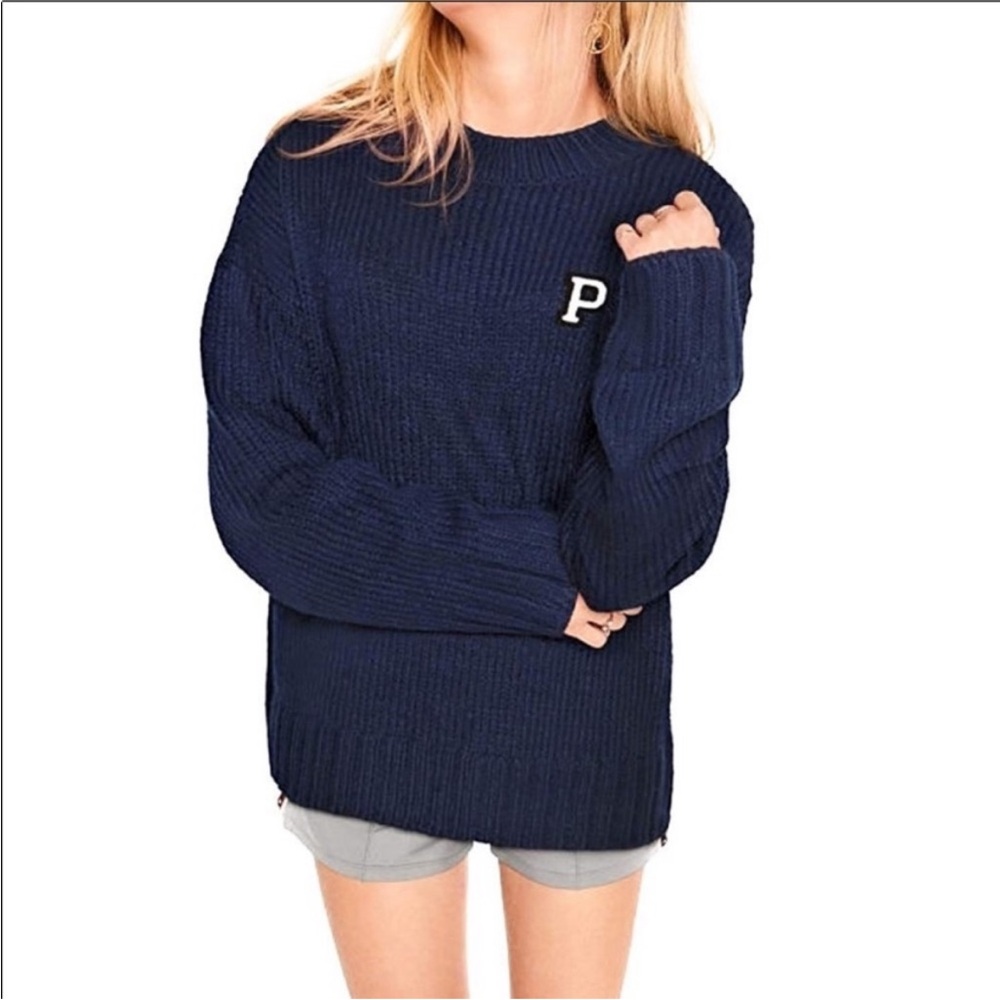 VS Pink Navy Blue Sweater with Letter P